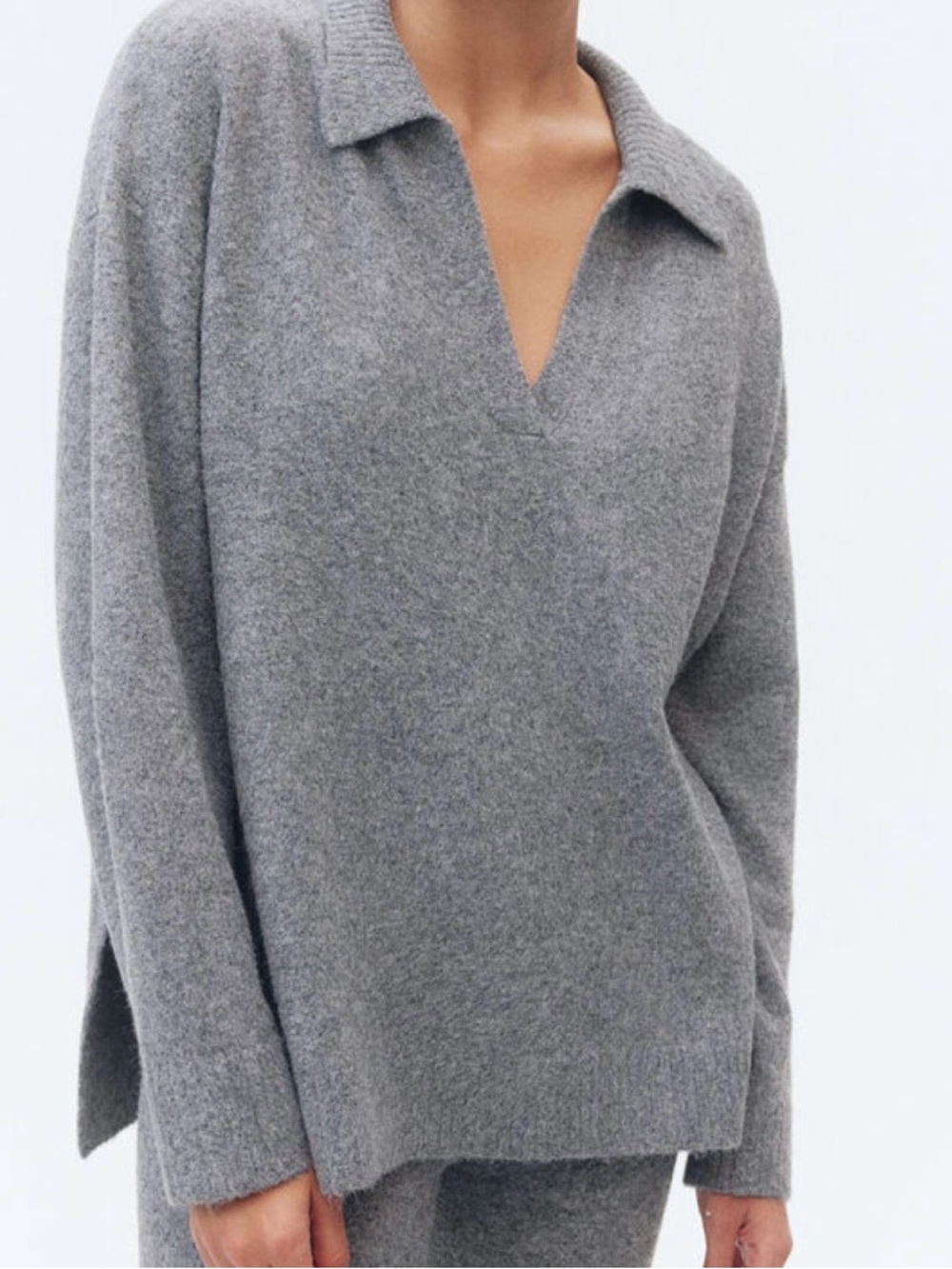 H&M Grey Soft Fine Knit Collared V-Neck Wool Blend Sweater Size Medium
